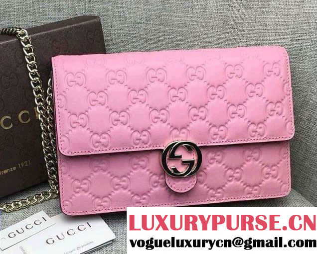 Gucci Icon Signature Leather Chain Large Wallet 409340 Pink 2016