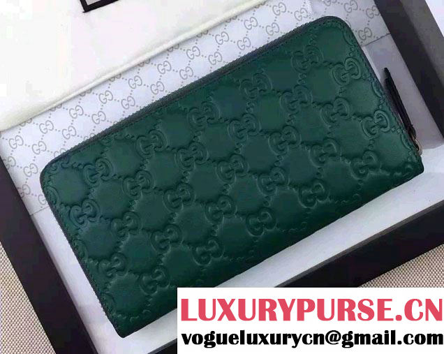 Gucci Signature Leather Zip Around Wallet 410102 Green 2016