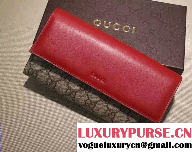 Gucci GG Supreme Canvas Contiental Flap Wallet 410100 Red 2016