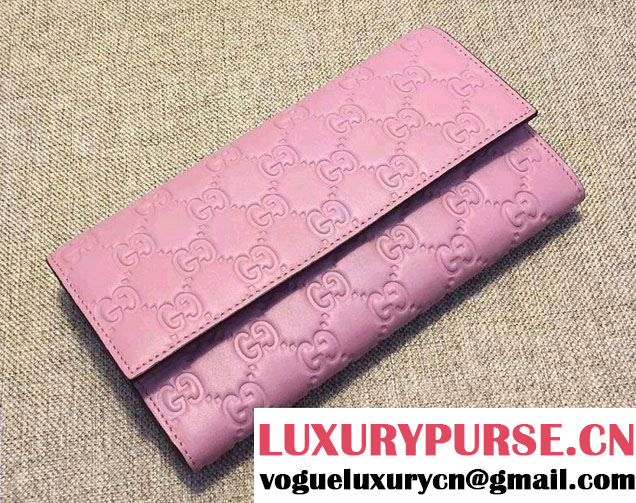 Gucci Signature Leather Contiental Flap Wallet 410100 Pink 2016