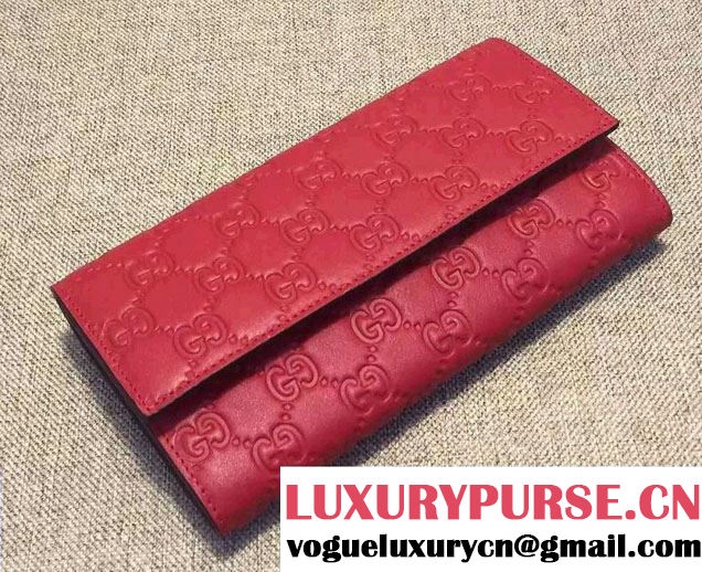 Gucci Signature Leather Contiental Flap Wallet 410100 Red 2016