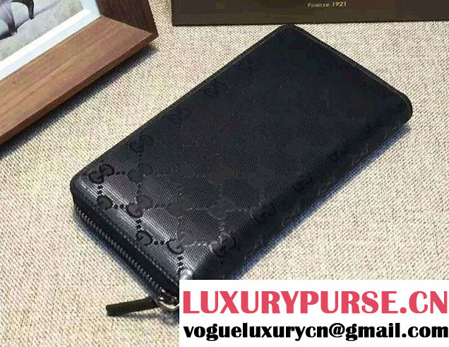 Gucci GG Imprimé Leather Zip Around Wallet 307987 Black 2016