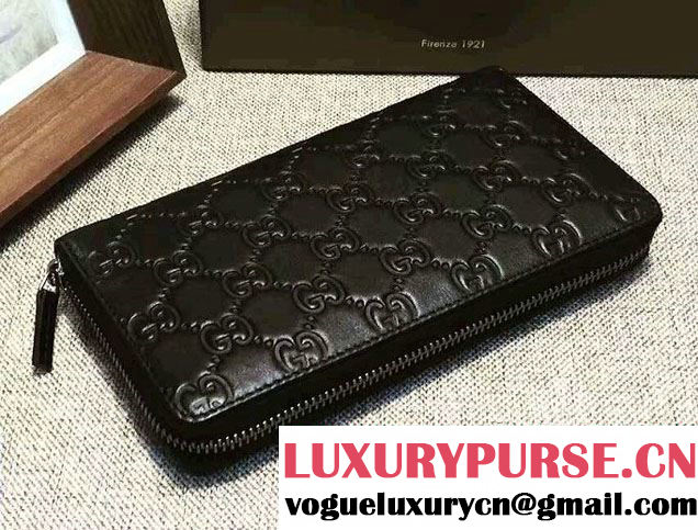 Gucci Signature Leather Zip Around Wallet 307987 Black 2016