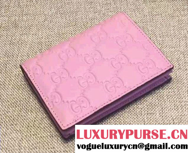 Gucci Signature Leather Card Case Wallet 410120 Pink 2016