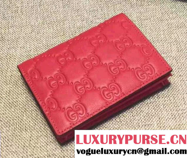 Gucci Signature Leather Card Case Wallet 410120 Red 2016