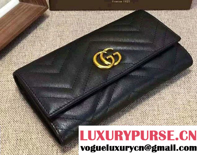 Gucci GG Marmont Matelassé Chevron Continental Wallet 443436 Black 2016