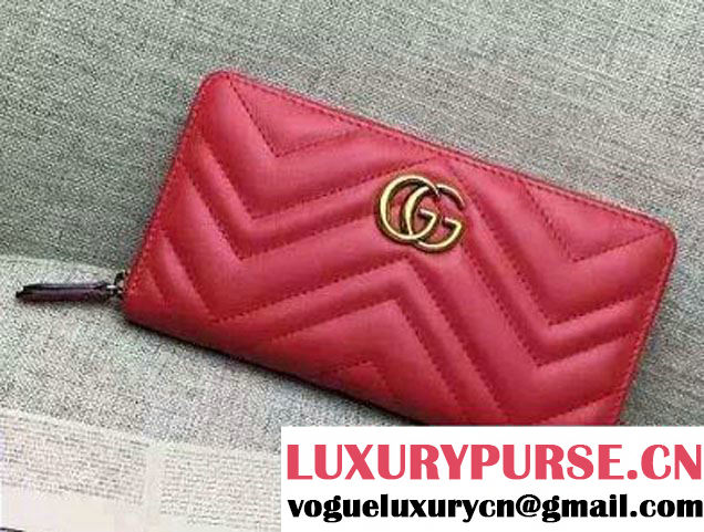 Gucci GG Marmont Matelassé Chevron Zip Wallet 448087 Red 2016