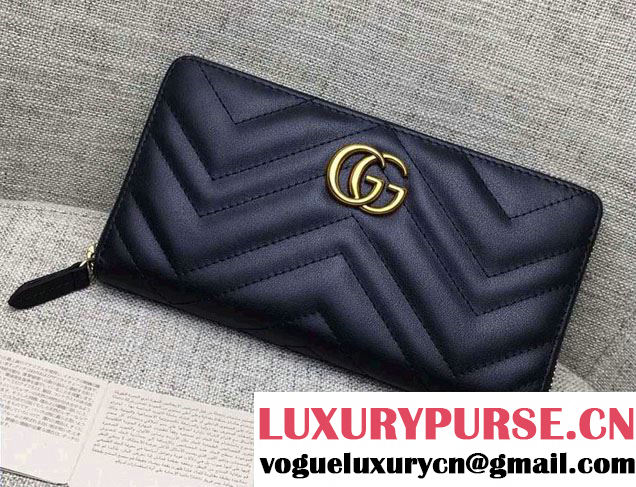 Gucci GG Marmont Matelassé Chevron Zip Wallet 448087 Black 2016