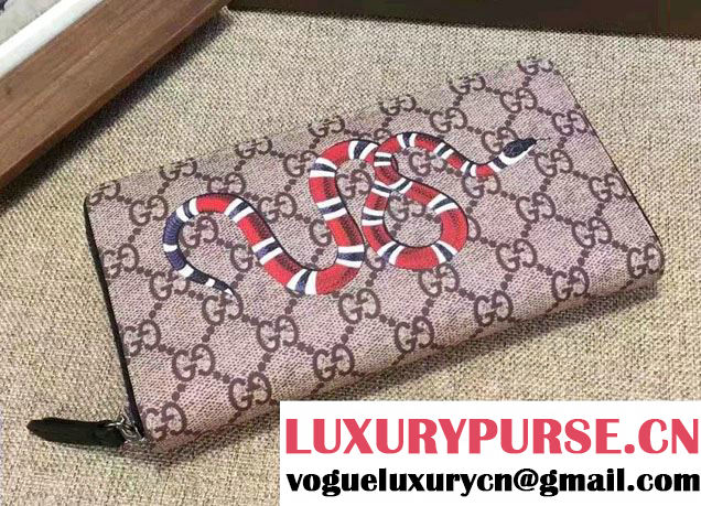 Gucci Snake Print GG Supreme Zip Around Wallet 451273 2016