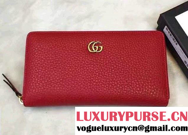 Gucci Leather Zip Around Wallet 456117 Red 2016