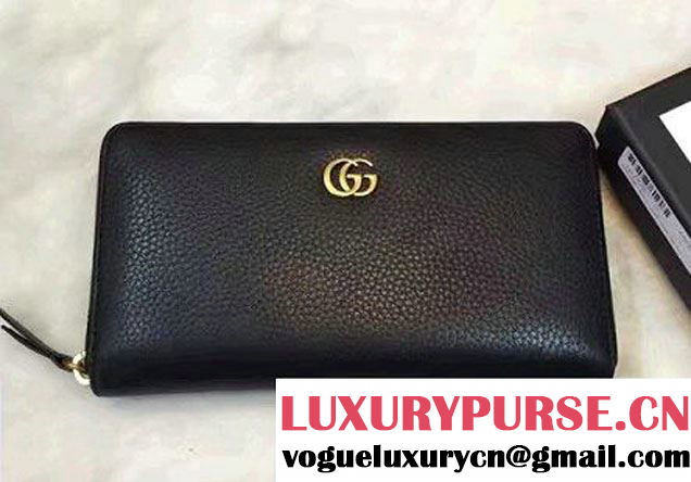 Gucci Leather Zip Around Wallet 456117 Black 2016