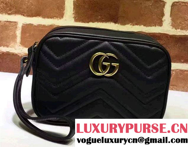 Gucci GG Marmont Matelassé Chevron Wrist Wallet 443438 Black 2016