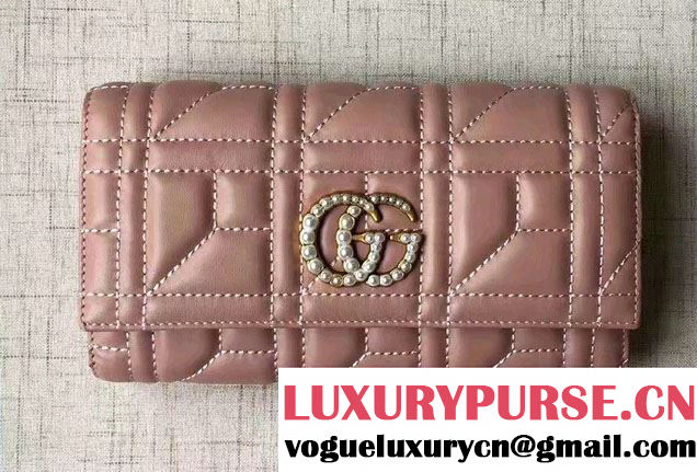 Gucci Pearl Logo GG Marmont Matelassé Chevron Continental Wallet 443436 Nude 2016