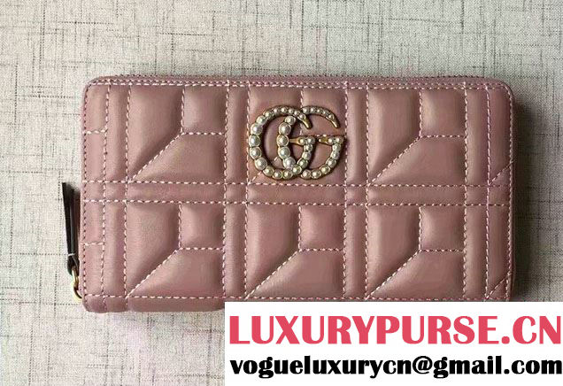 Gucci Pearl Logo GG Marmont Matelassé Chevron Zip Wallet 443123 Nude 2016