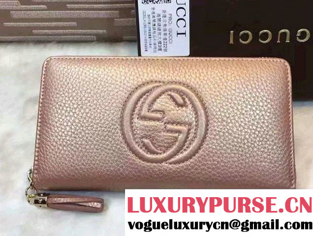 Gucci Soho Leather Zip Around Wallet 308004 Pink Gold