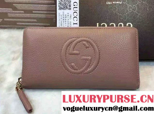 Gucci Soho Leather Zip Around Wallet 308004 Nude Pink