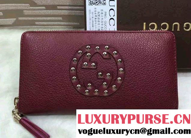 Gucci Soho Leather Zip Around Wallet 308004 Studded Burgundy