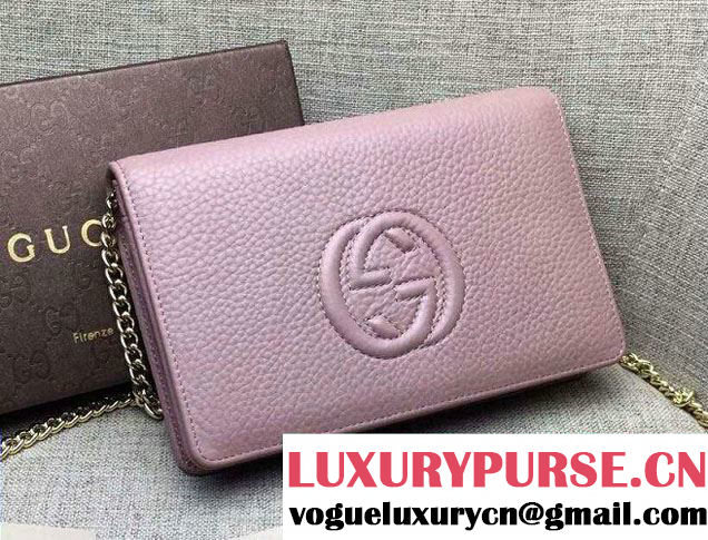 Gucci Soho Leather Mini Chain Wallet Bag 407041 Nude Pink