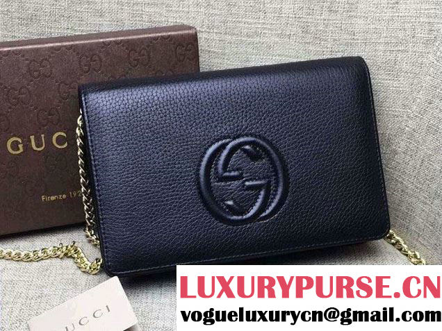 Gucci Soho Leather Mini Chain Wallet Bag 407041 Black