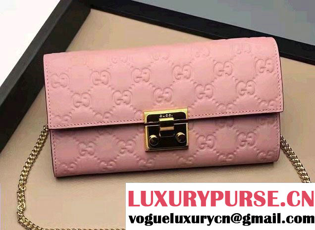 Gucci Padlock Signature Leather Continental Chain Wallet Bag 453506 Pink 2017