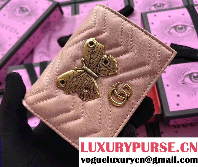 Gucci GG Marmont Metal Animal Insects Studs Card Case 466492 Moths Nude Pink 2017