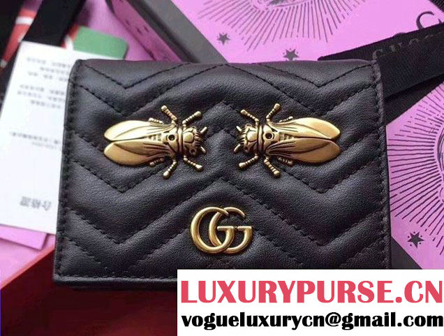 Gucci GG Marmont Metal Animal Insects Studs Card Case 466492 Cicadas Black 2017