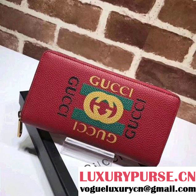 Gucci Logo Leather Zip Around Wallet 496317 Red 2017 (XYS-7102410 )