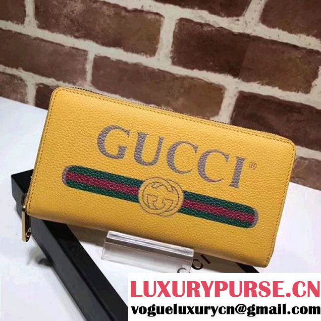 Gucci Logo Leather Zip Around Wallet 496317 Yellow 2017 (XYS-7102408 )