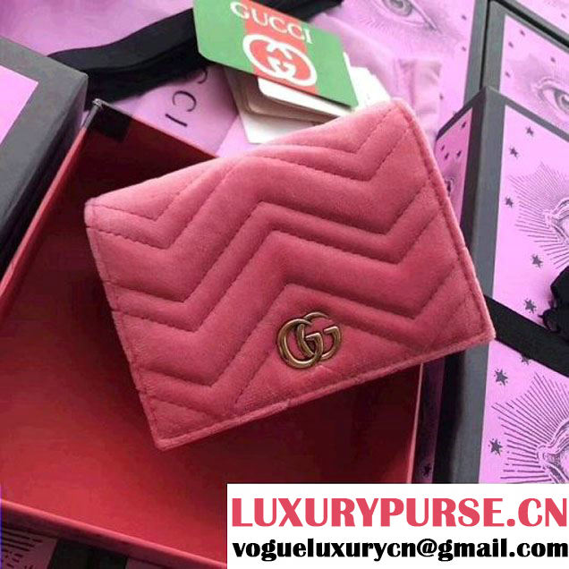 Gucci Velvet GG Marmont Card Case 466492 Pink 2017 (XYS-7102404 )