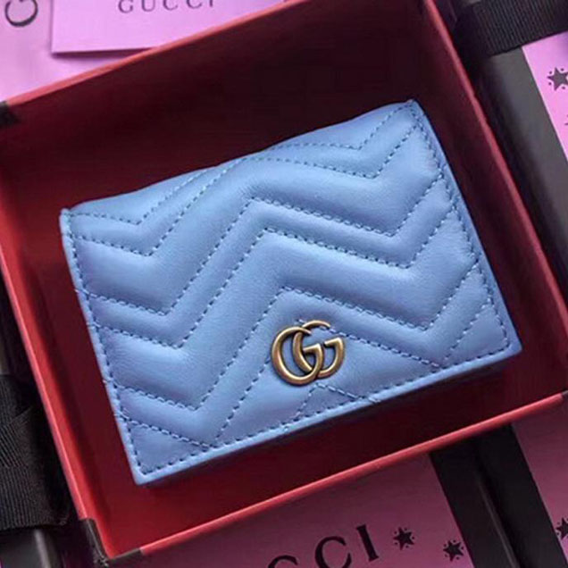 Gucci Real Leatherl Card Case Wallet 466492 Blue