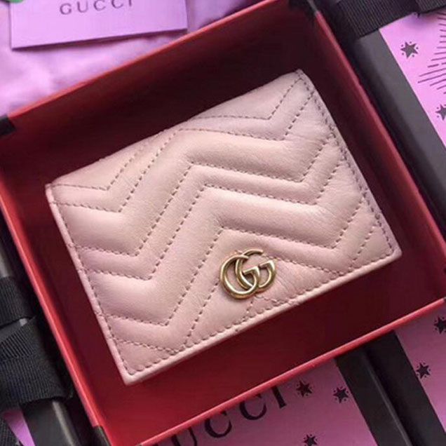 Gucci Real Leatherl Card Case Wallet 466492 Pink