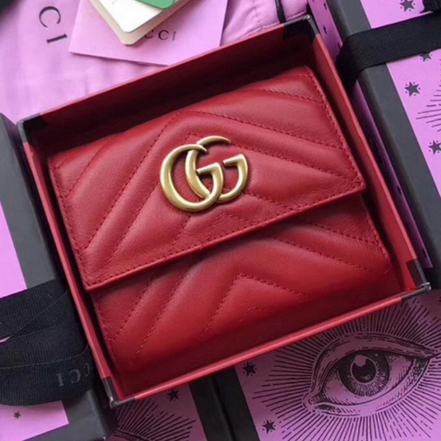 Gucci GG Marmont Matelasse Wallet 474802 Red