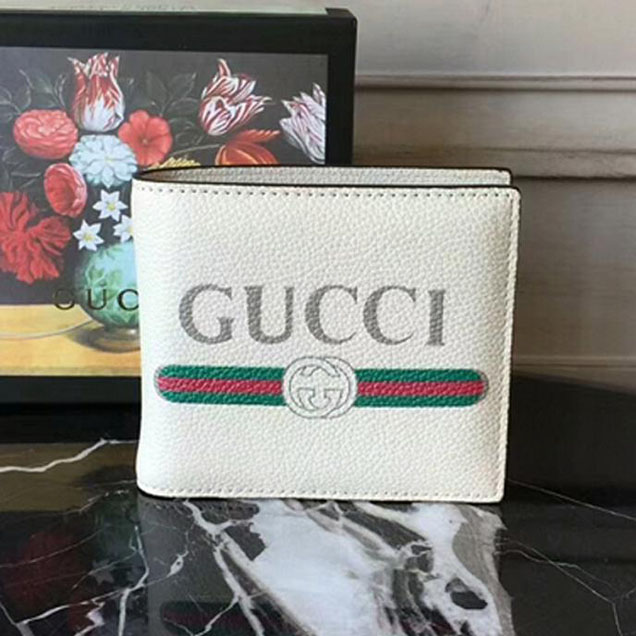 Gucci Print Leather Bi-Fold Wallet 496309 White