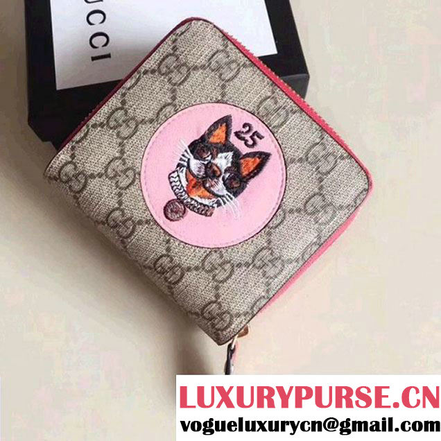 Gucci GG Supreme Mini Zip Wallet With Bosco Patch 499382 Pink 2018 (MH-8012514 )