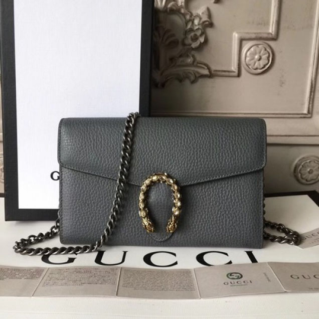 Gucci Crystal Dionysus Wallet On A Chain 20cm Shoulder Bag Gold Hardware Spring/Summer 2017 Collection, Grey