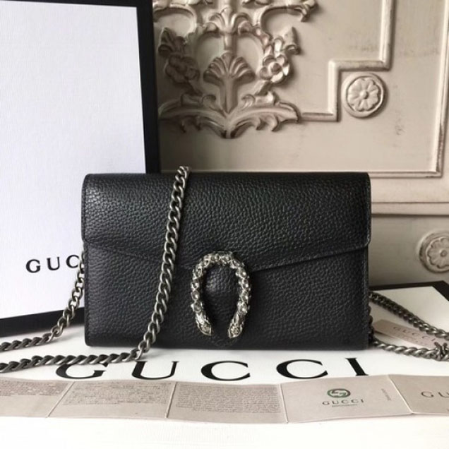 Gucci Crystal Dionysus Wallet On A Chain 20cm Shoulder Bag Silver Harware Spring/Summer 2017 Collection, Black