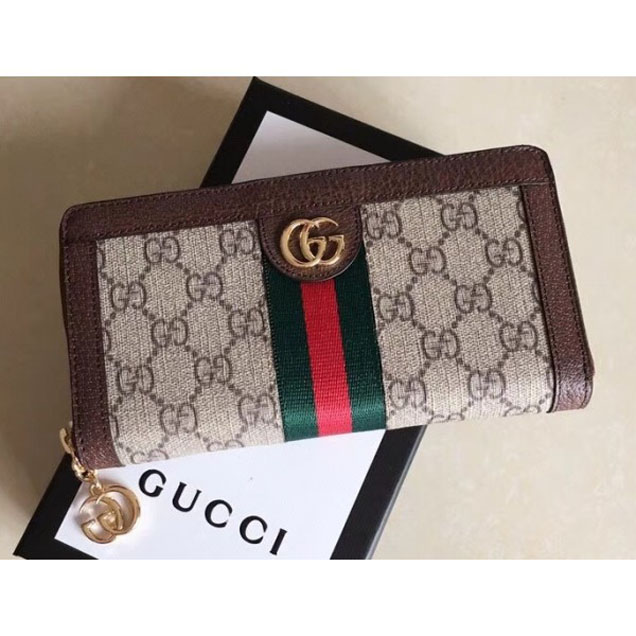 Gucci Ophidia GG Web Zip Around Wallet 523154 Brown 2018