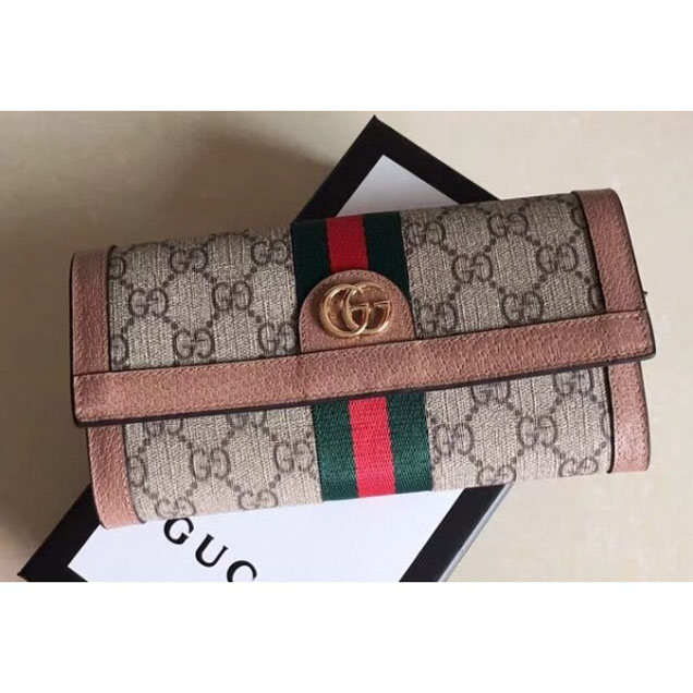 Gucci Ophidia GG Web Continental Wallet 523153 Nude Pink 2018