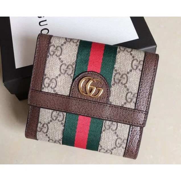 Gucci Ophidia GG Web French Flap Wallet 523173 Brown 2018