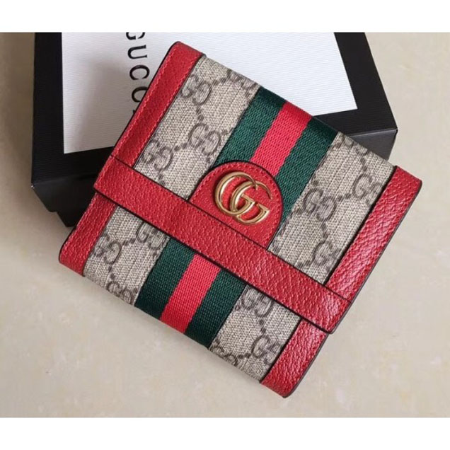 Gucci Ophidia GG Web French Flap Wallet 523173 Red 2018