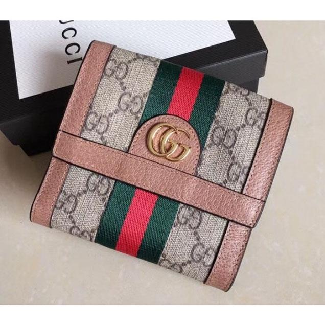 Gucci Ophidia GG Web French Flap Wallet 523173 Nude Pink 2018