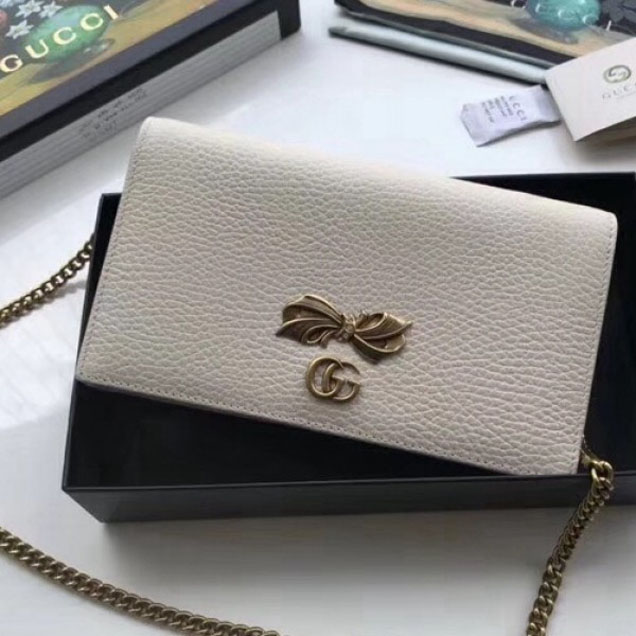 Gucci Leather Mini Bag With Bow 524293 White 2018 Collection