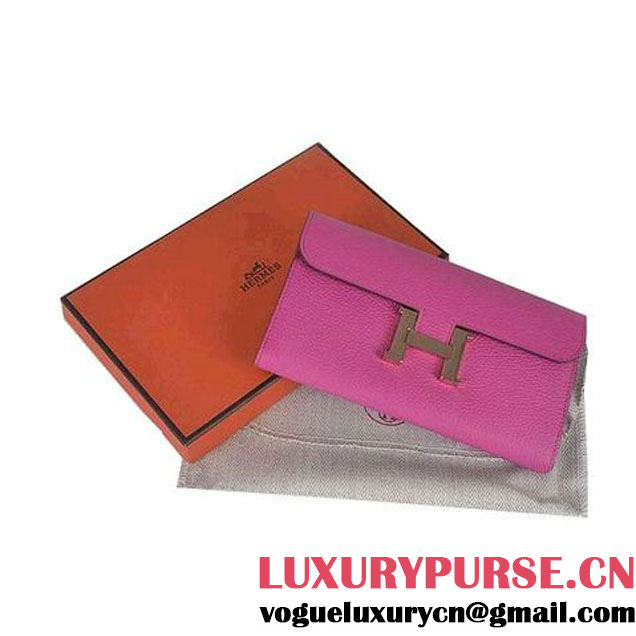 Hermes Constance Long Wallets Peach Calfskin Leather Gold