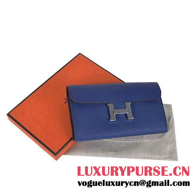 Hot products Hermes Constance Long Wallets Royalblue Calfskin Leather Silver