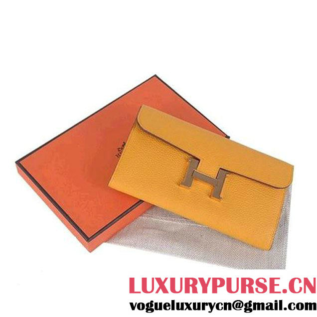 Hermes Constance Long Wallets Yellow Calfskin Leather Gold