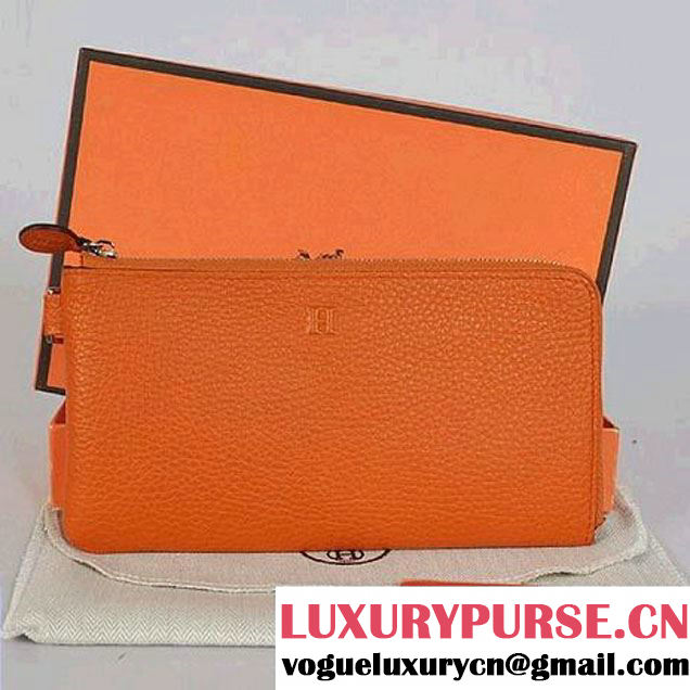 Hermes Zipper Cards Wallet Togo Leather A908 Orange