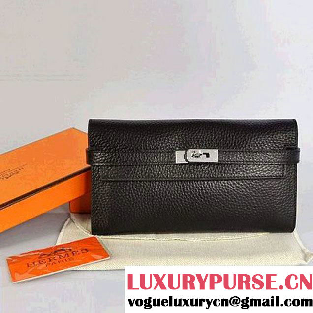 Hermes Kelly Wallet Togo Leather Bi-Fold Purse A708 Black