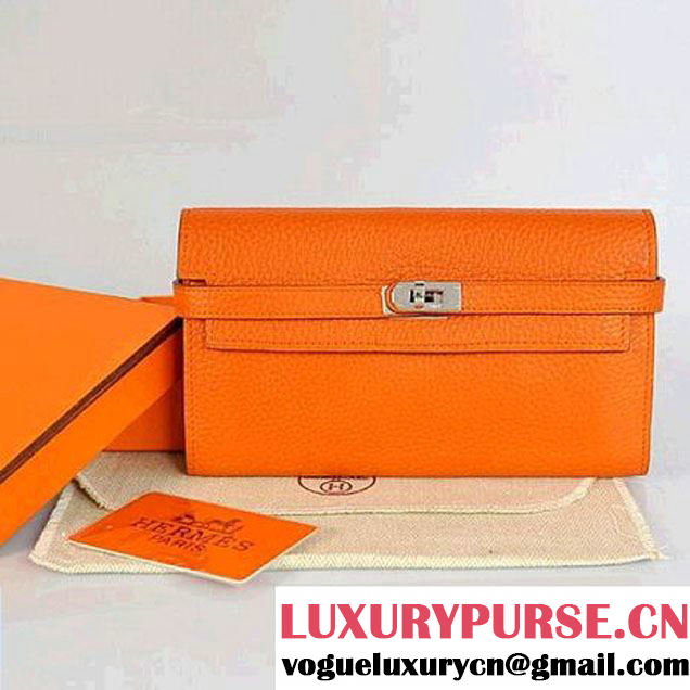 Hermes Kelly Wallet Togo Leather Bi-Fold Purse A708 Orange