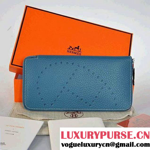 Hermes Evelyn Long Wallet Zip Purse A808 Blue