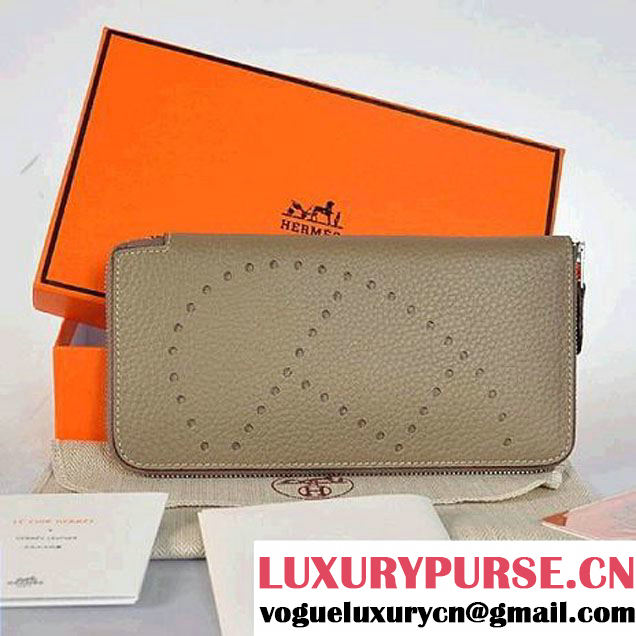 Hermes Evelyn Long Wallet Zip Purse A808 Dark Grey